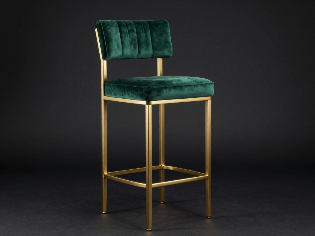 Emerald green velvet bar stool with gold legs