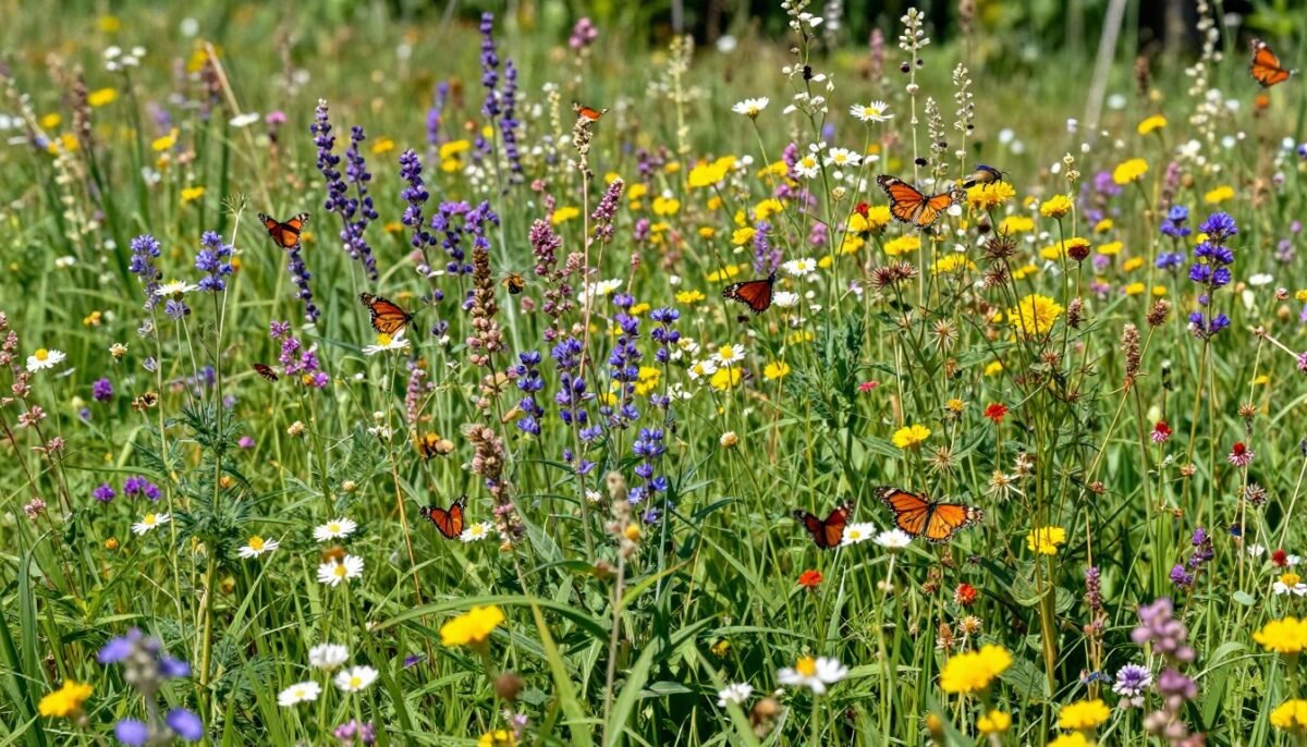 Established native wildflower meadow with butterflies