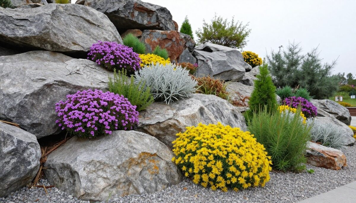 Established rock garden showing natural stone arrangement