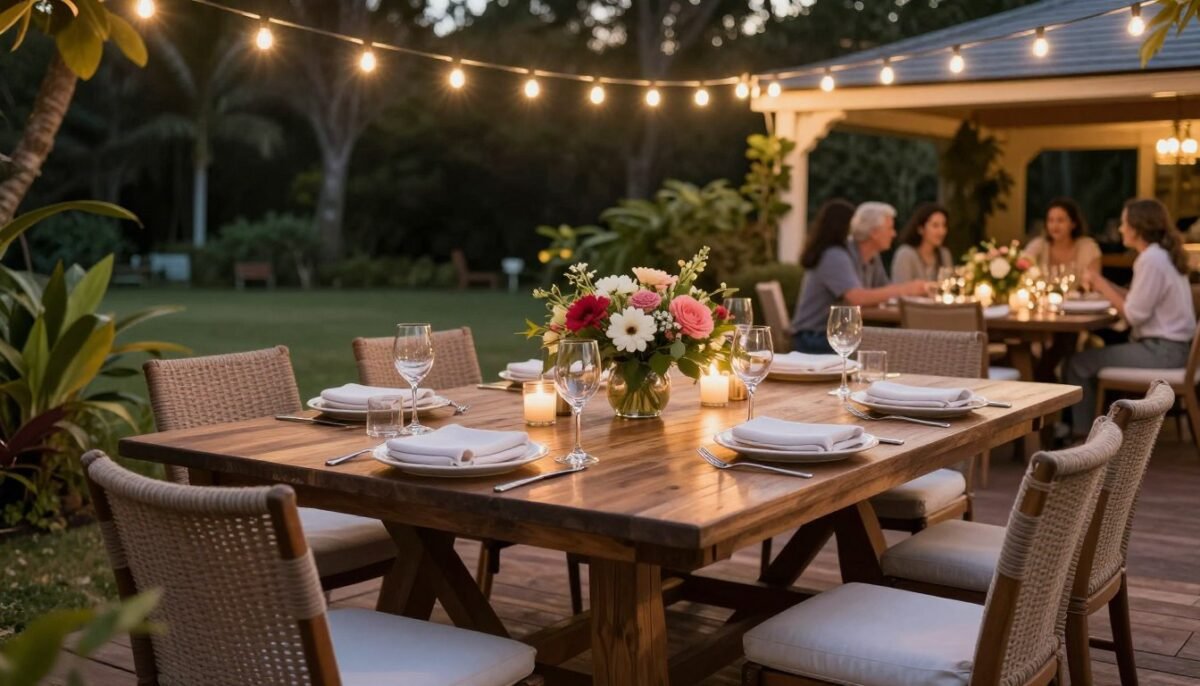 Expandable dining table set for lanai party