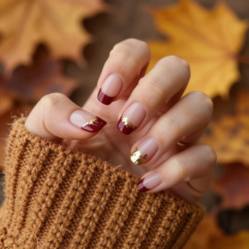 Fall French tips with warm autumn colors