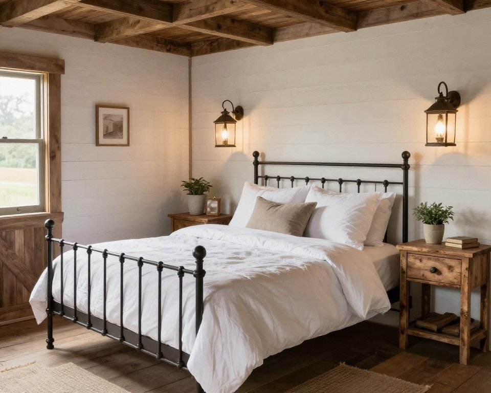 Farmhouse bedroom in 16x40 shed house