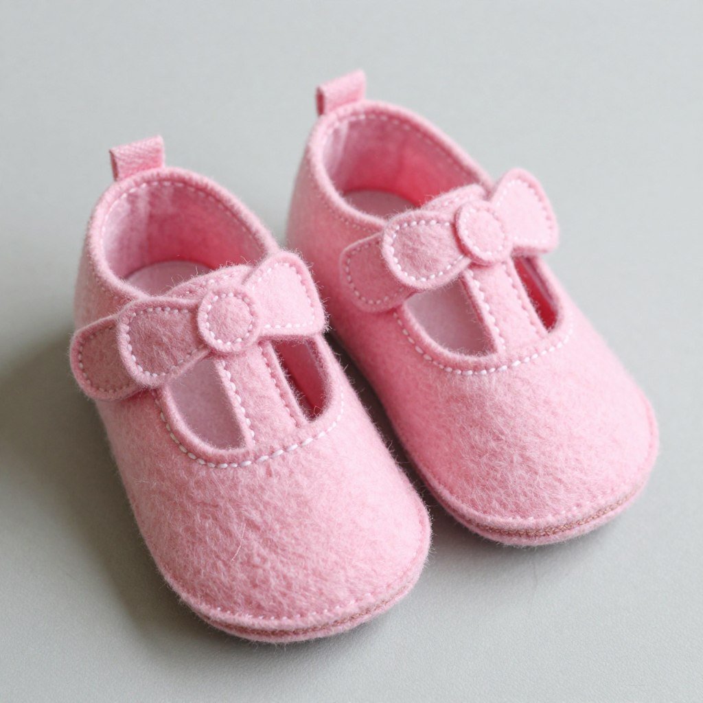 Felt mary jane baby shoes with decorative details