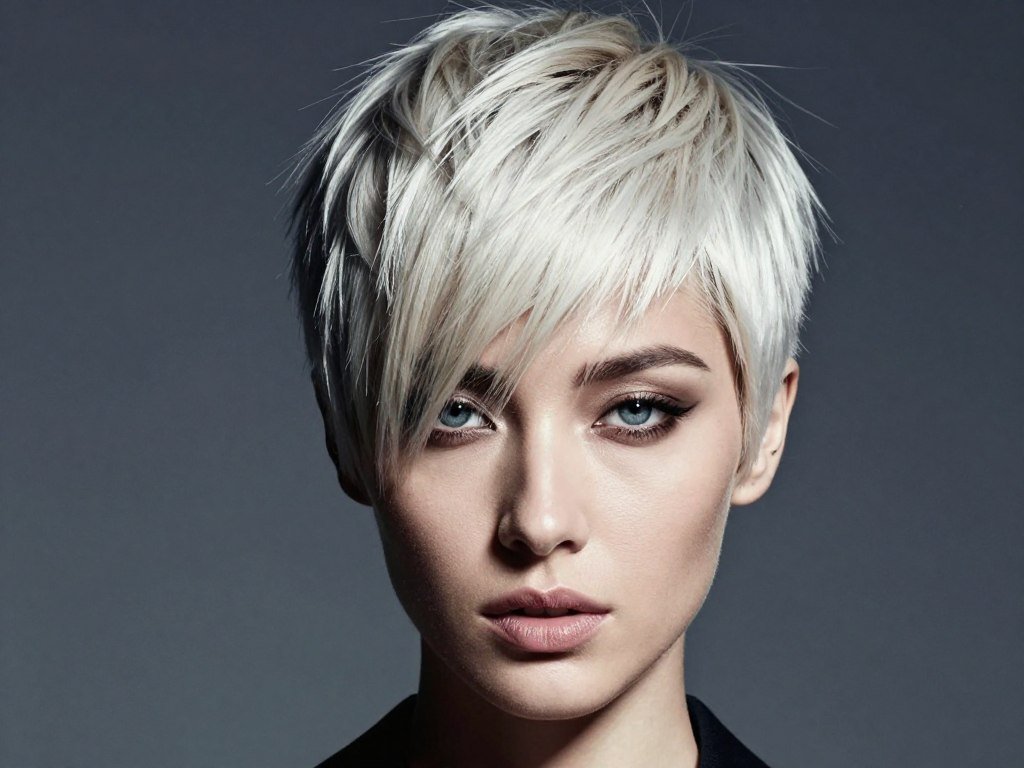 Fine hair styled in textured pixie with asymmetrical bangs