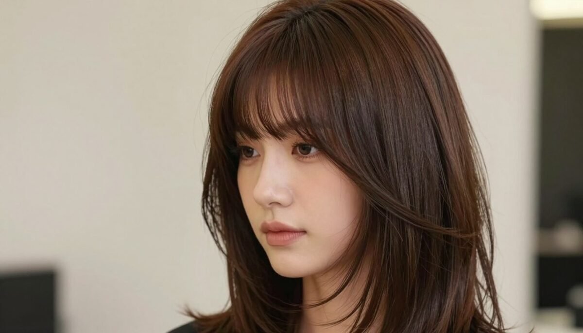 Fine hair styled with full thick-looking bangs using strategic layering