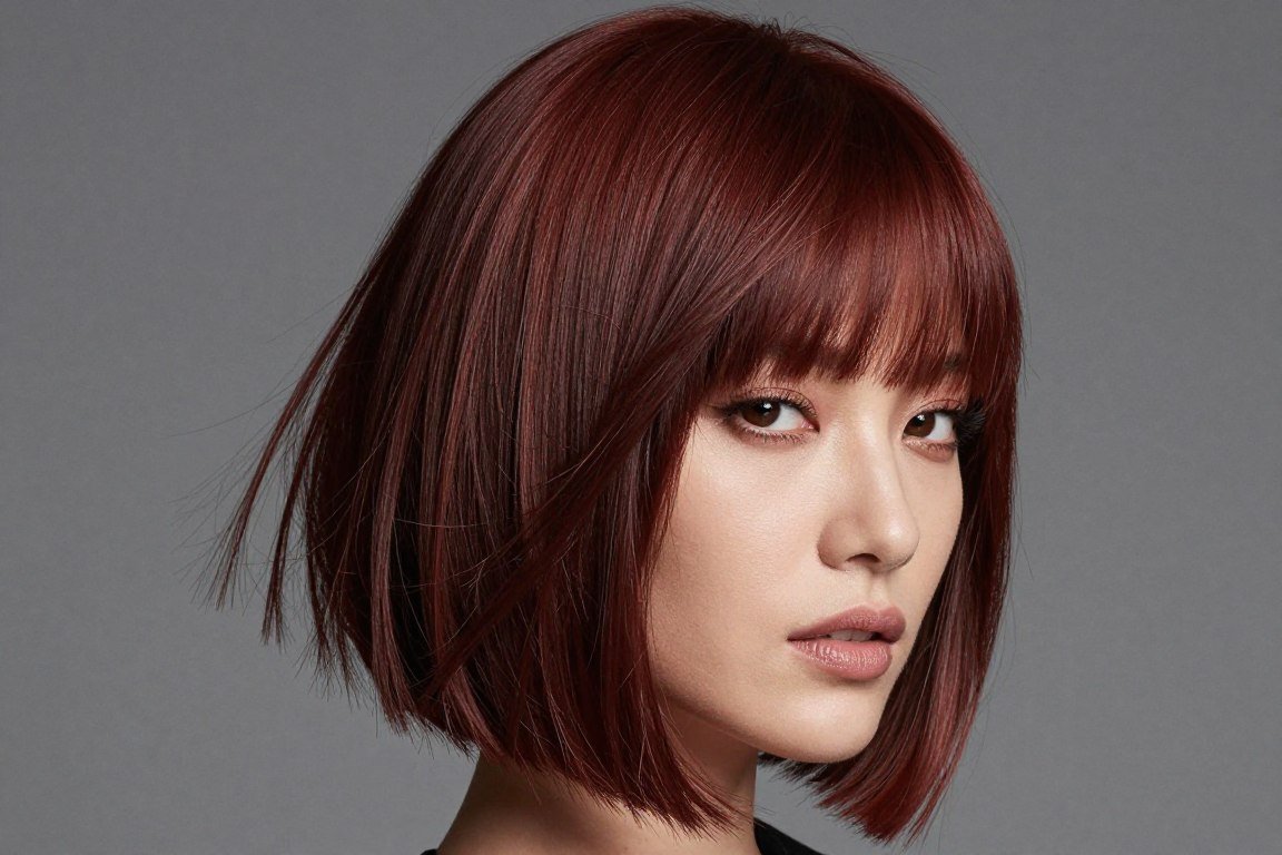 Fine hair with diagonal swoop bangs and graduated bob