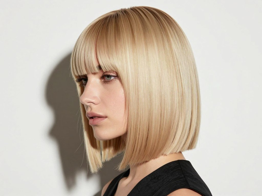 Fine hair with graduated side bangs and asymmetrical haircut