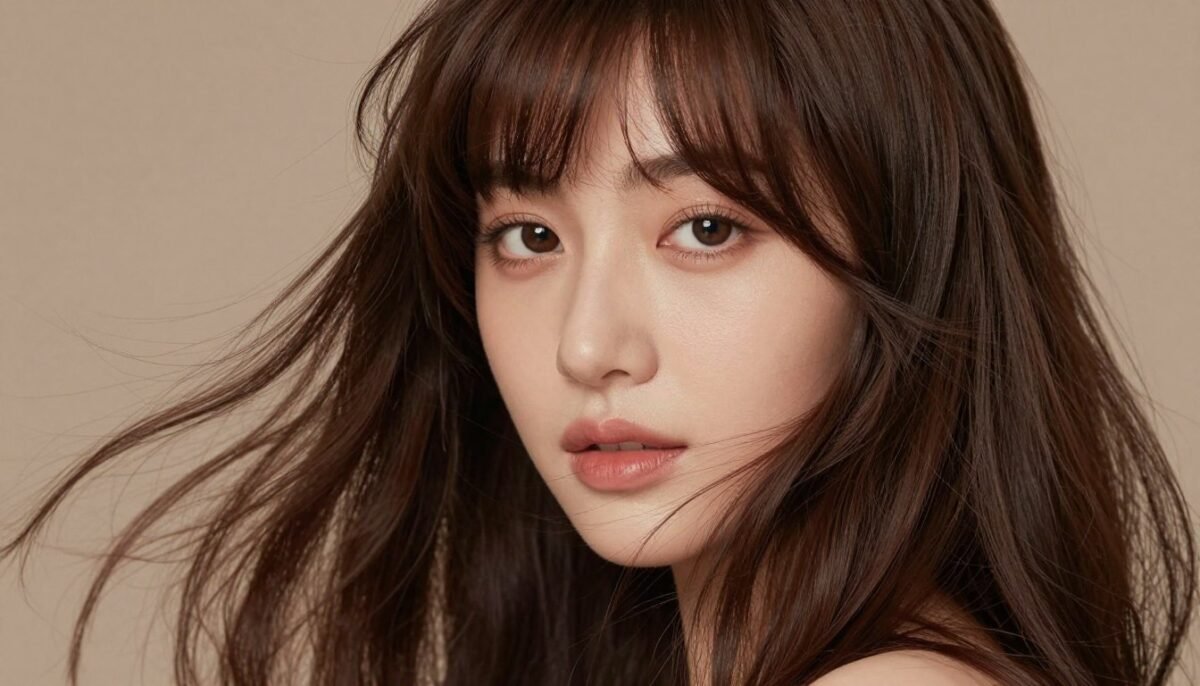 Fine hair with soft arched bangs and long flowing layers