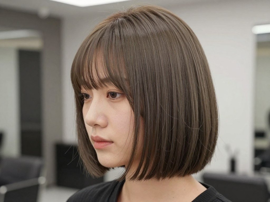 Fine hair with straight-across bangs and textured bob
