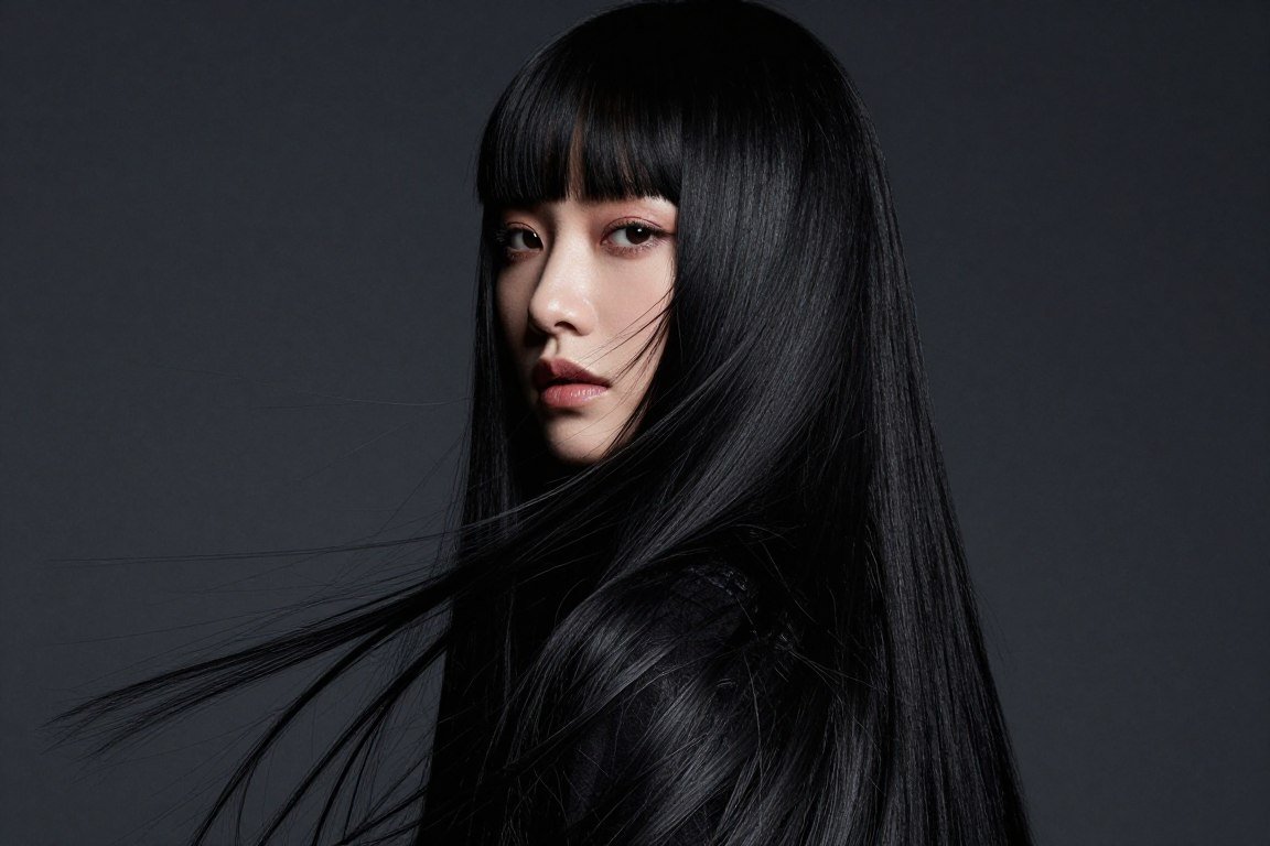 Fine hair with wispy micro bangs and long straight hair