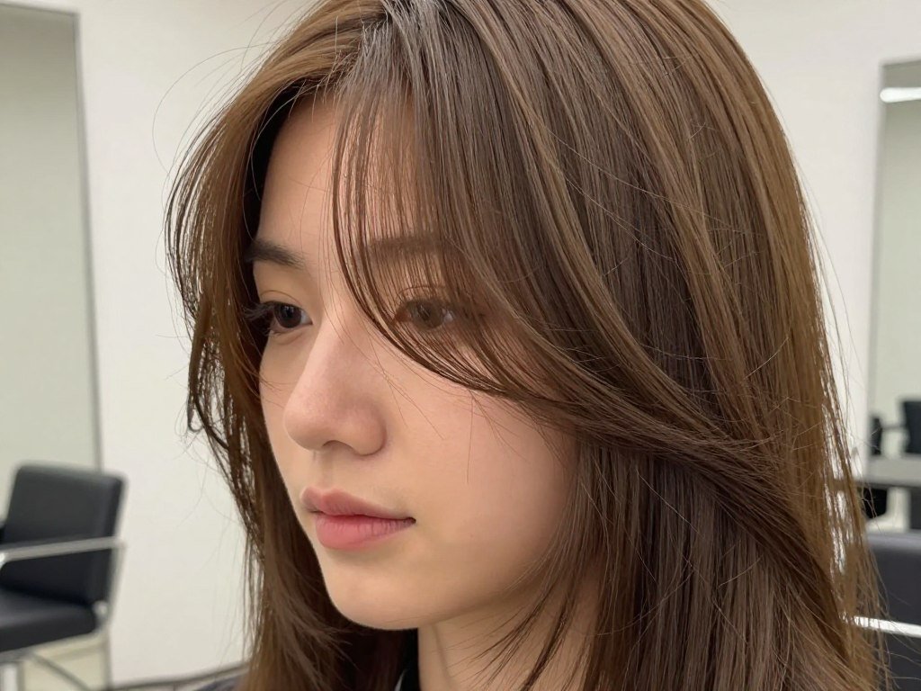 Fine hair with wispy side-swept bangs and long layers