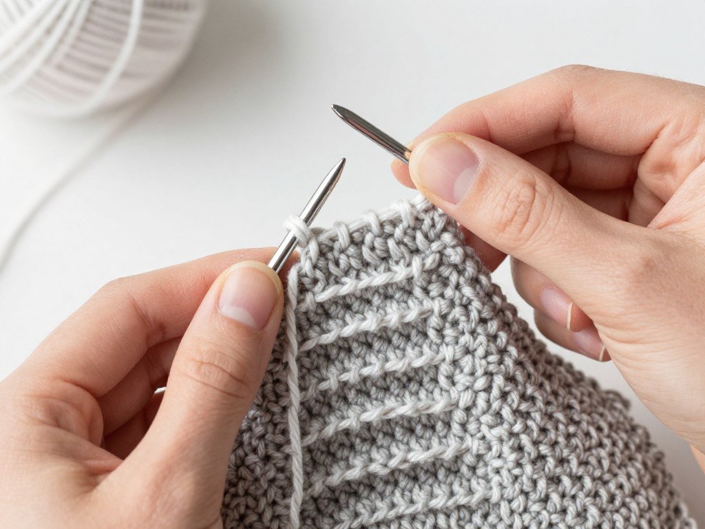 Fixing a dropped stitch in baby sweater knitting