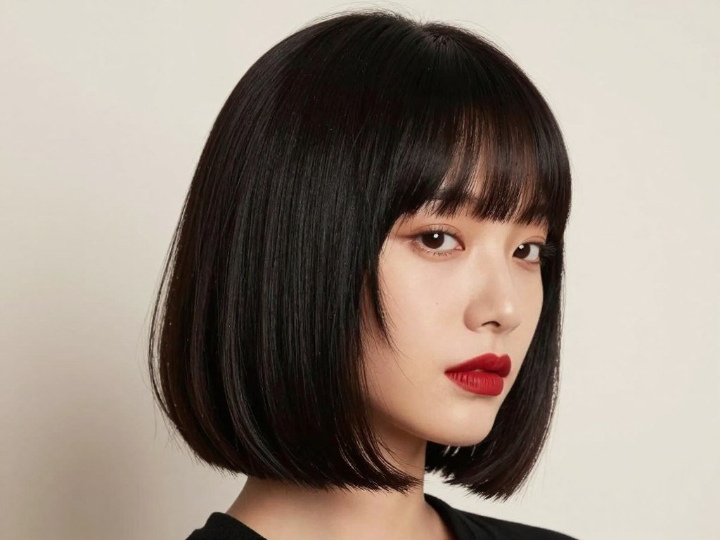 French bob with baby bangs, chic witchy bob haircut