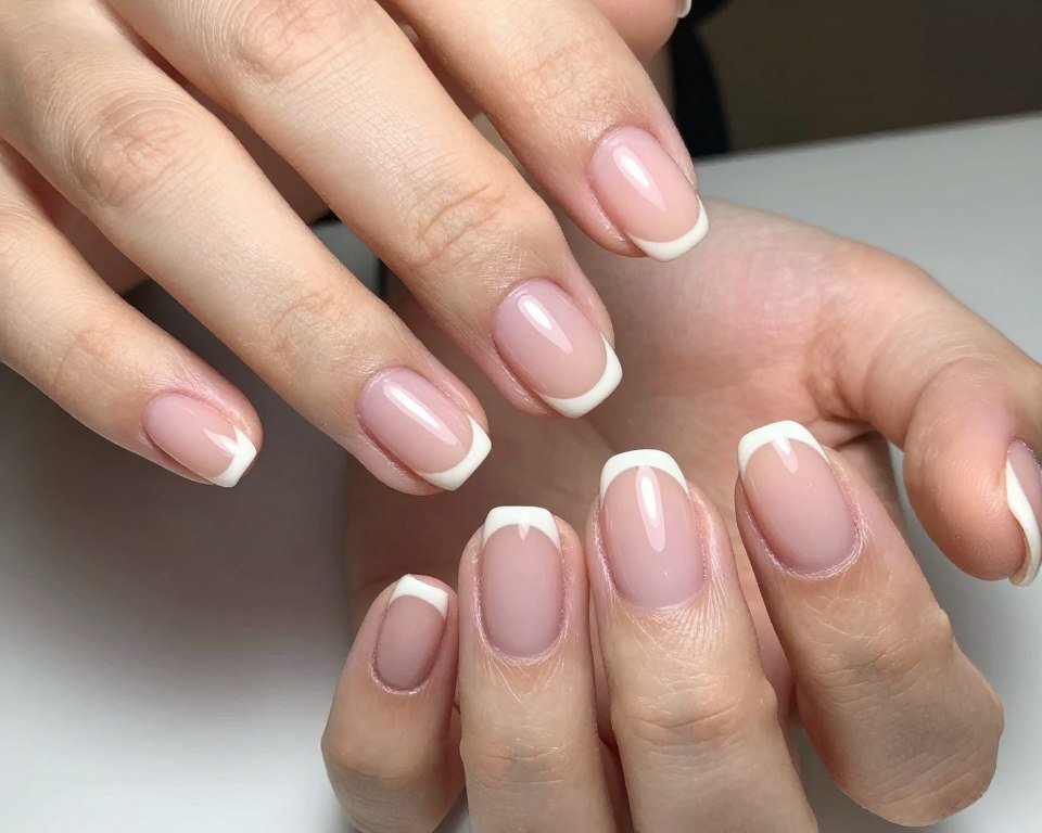 French manicure with rounded tips on short oval nails