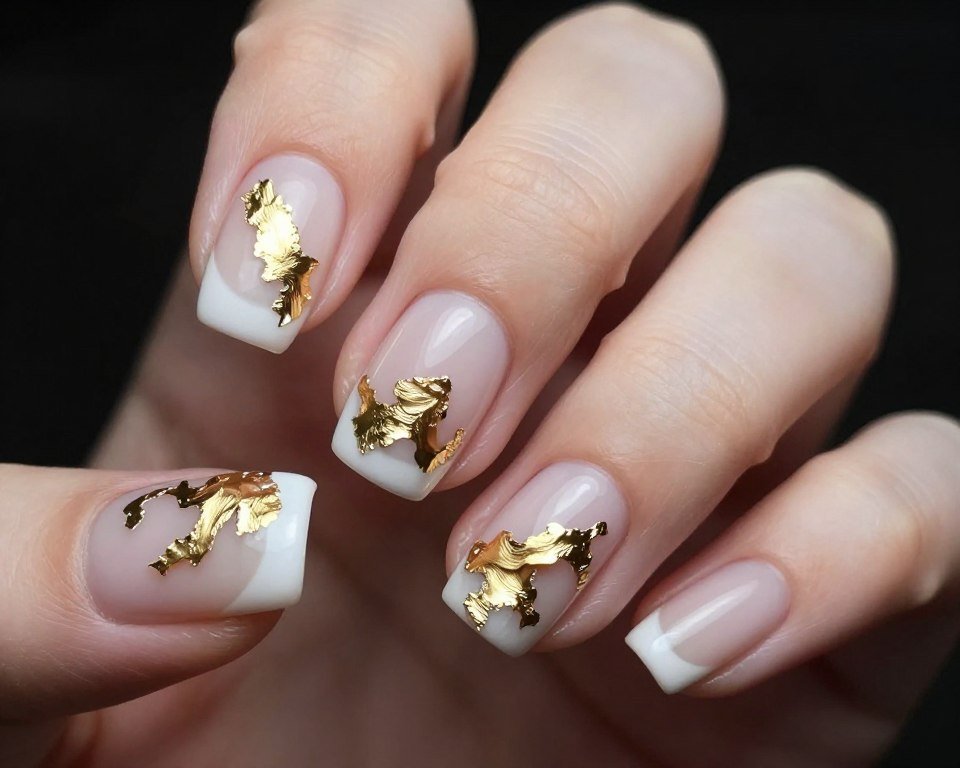 French tips decorated with gold foil accents