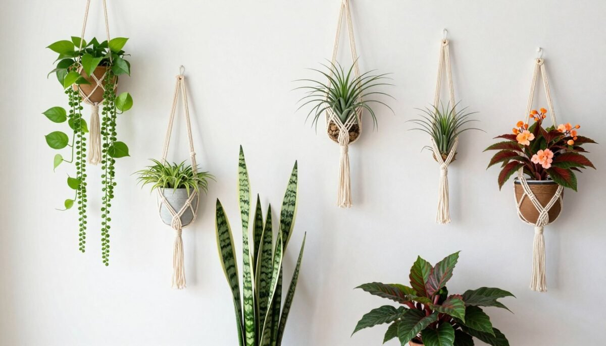 Gallery of macrame plant hangers with different plant varieties