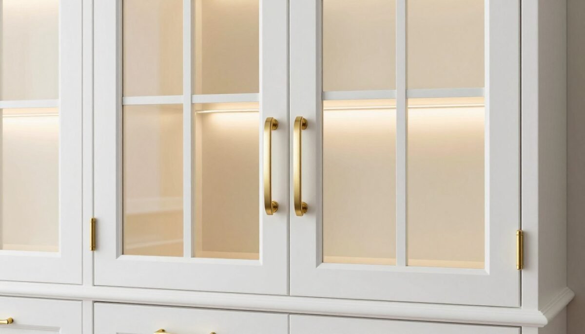 Glass cabinet bar with brass hardware details