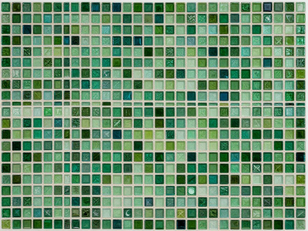 Glass mosaic tile pattern in multiple green shades