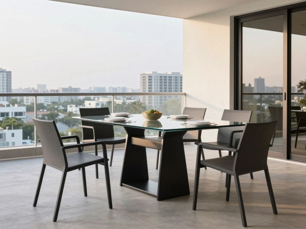 Glass-top dining table on contemporary lanai