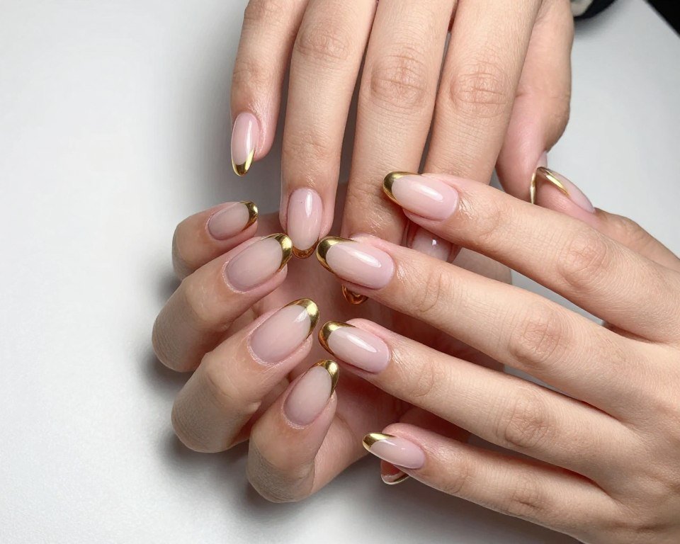 Gold chrome french tips nail design