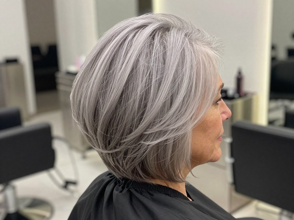 Graduated gray bob showing progressive layering from front to back