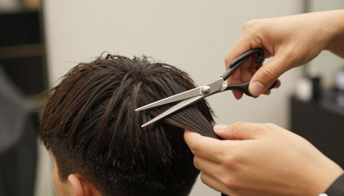 Hairstylist trimming short haircut maintenance