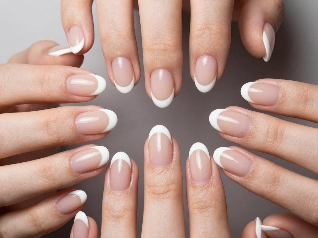 Half-moon French tips with color at base and tip