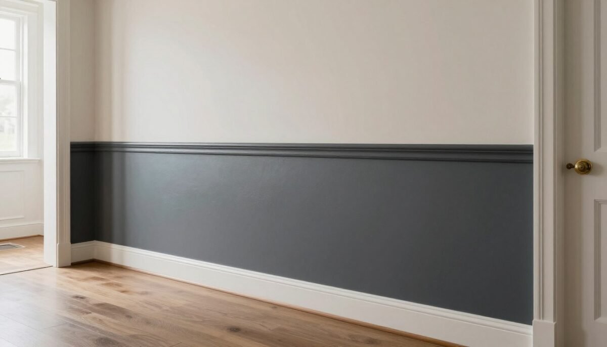 Hallway with chair rail molding separating two-tone painted walls
