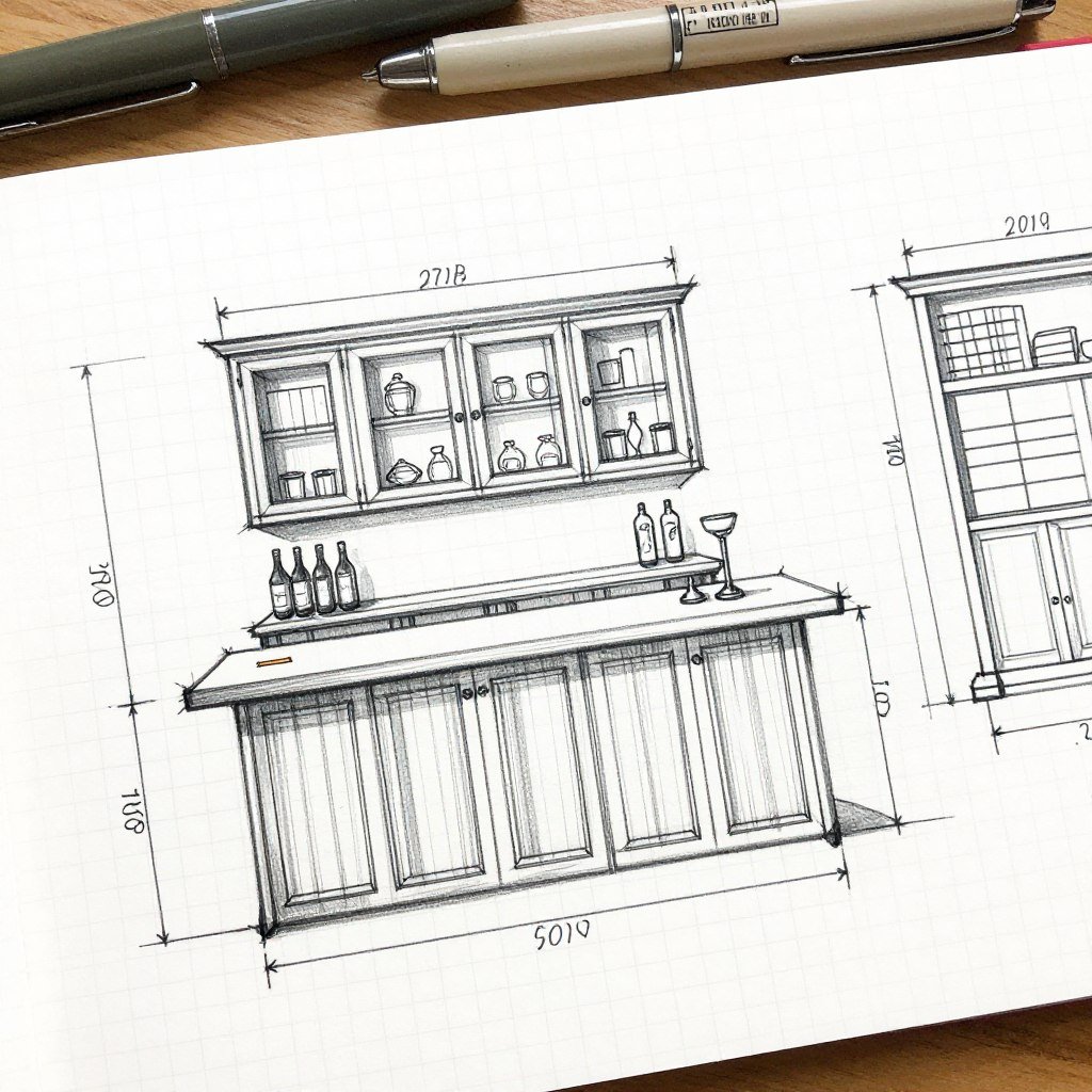 Hand-drawn bar design sketch on paper