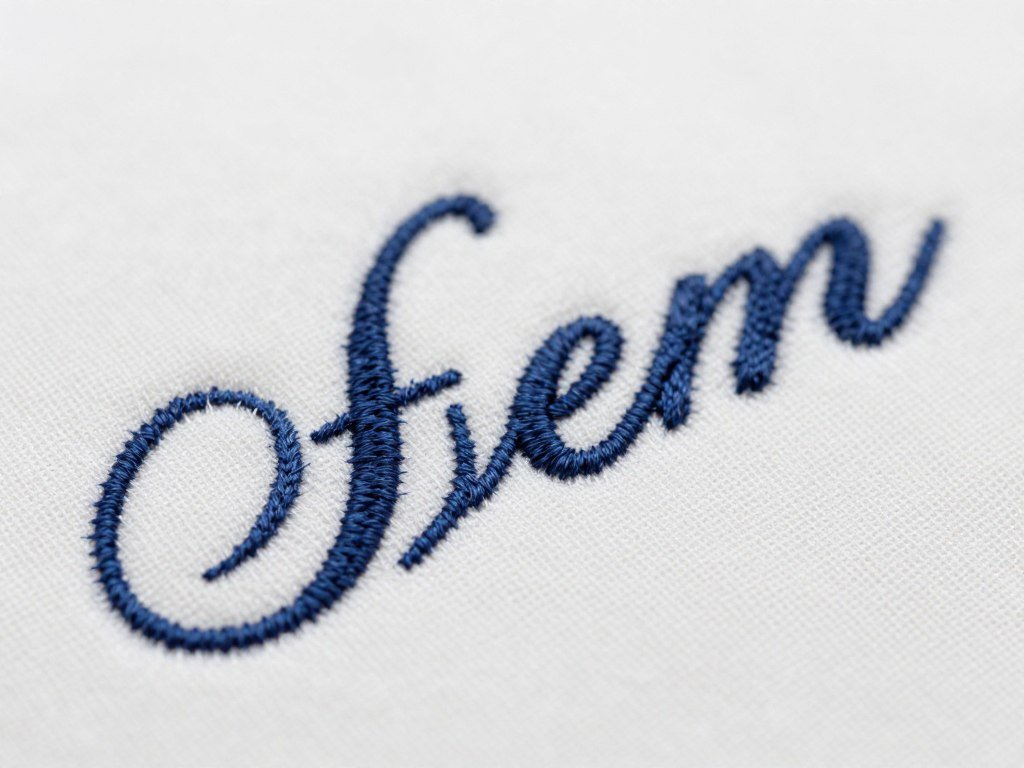 Hand embroidery letters created with stem stitch showing elegant cursive script style on white cotton fabric