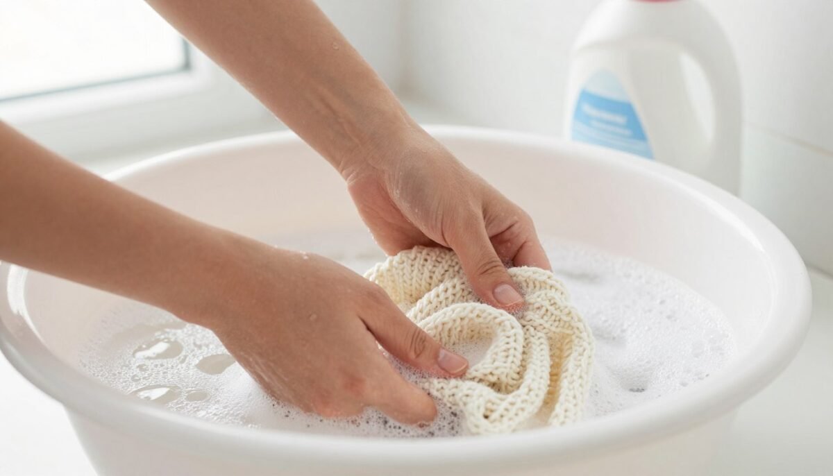 Hand washing baby sweater in gentle soap