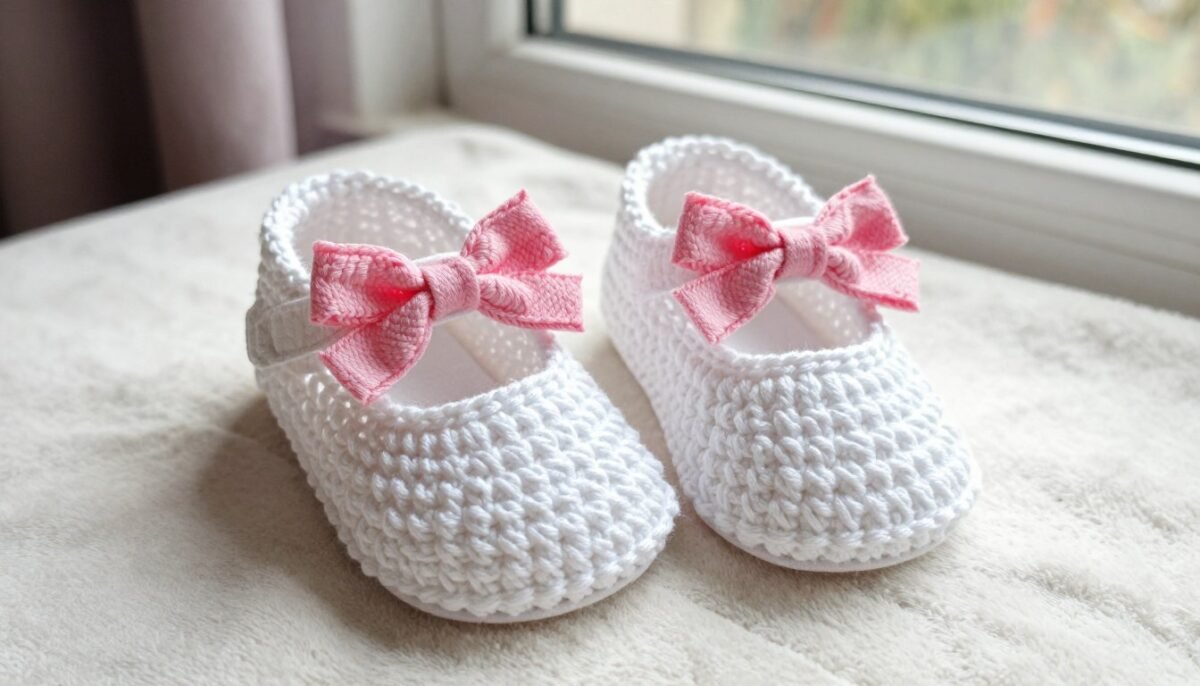 Handmade baby mary janes with bow made from crochet pattern