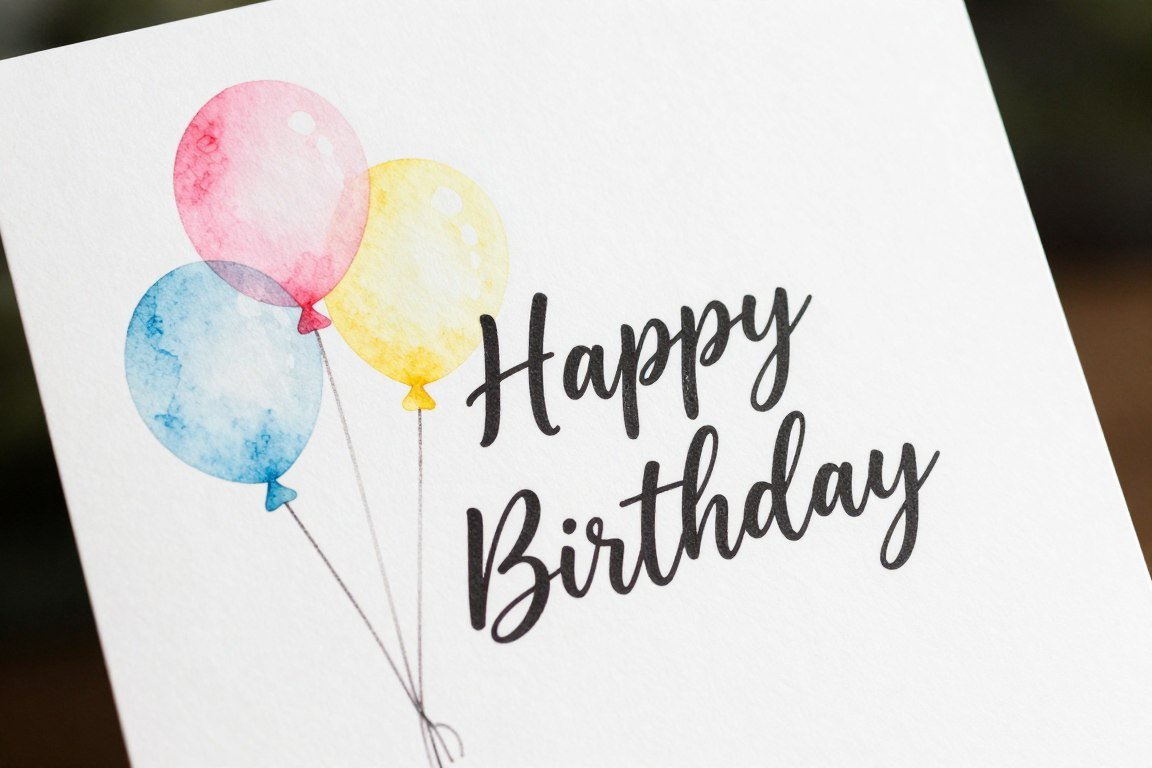 Handmade birthday card featuring watercolor painted balloons in pastel colors