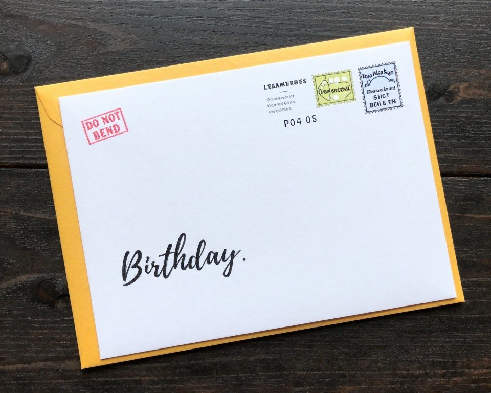 Handmade birthday card properly packaged in protective envelope for mailing