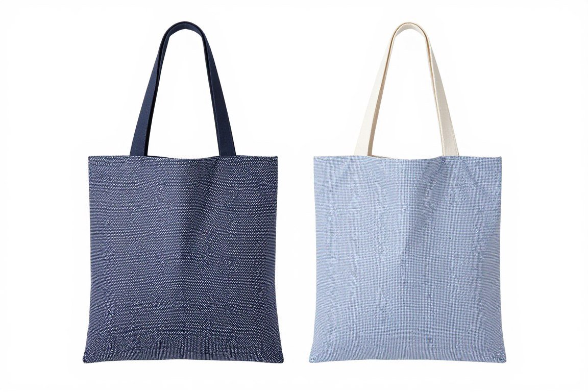 Handmade reversible tote bag showing both fabric sides