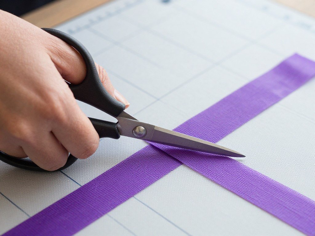 Hands cutting deco mesh into even strips with scissors