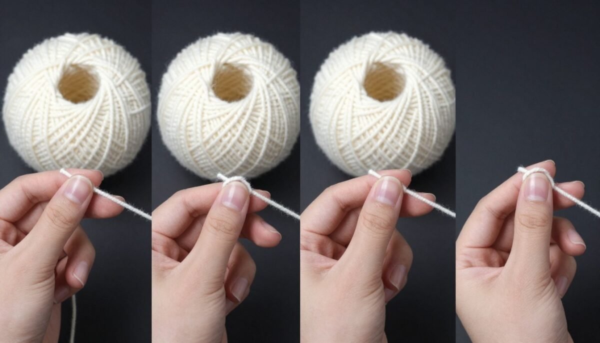 Hands demonstrating magic ring technique step by step