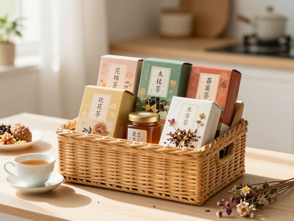 Herbal tea gift basket with various tea selections