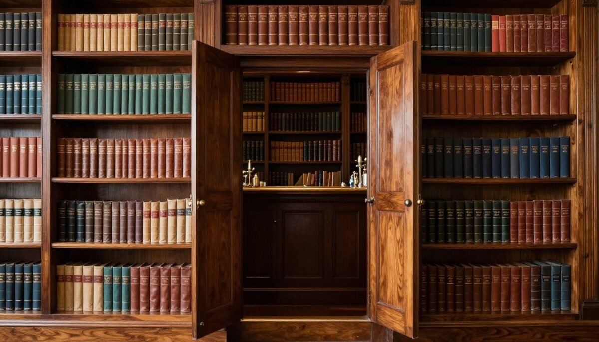 Hidden bar integrated into library bookshelf for built-in bar ideas