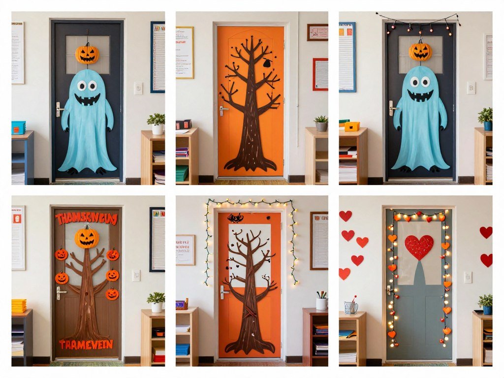 Holiday themed teacher door decorating ideas for multiple celebrations