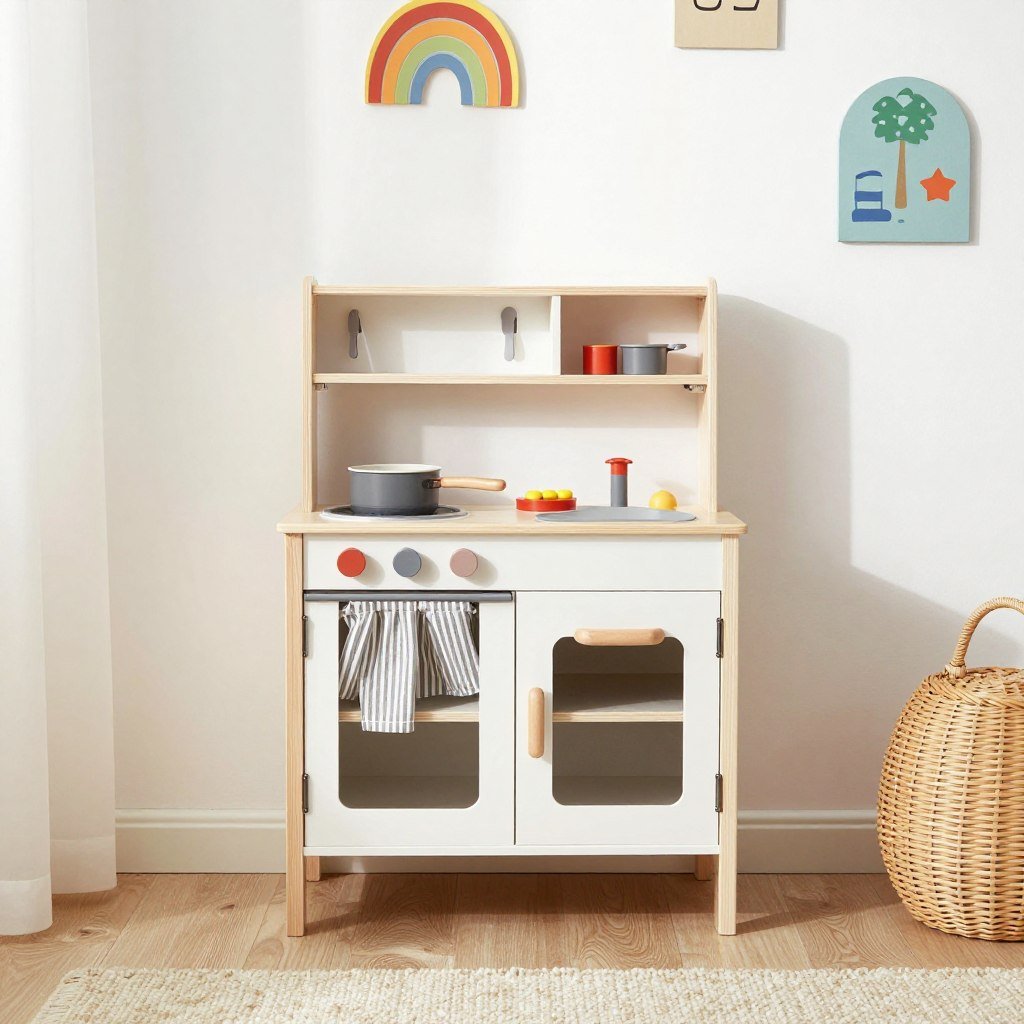 IKEA DUKTIG play kitchen in kids playroom