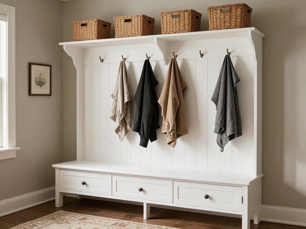 IKEA HEMNES bench with shelf unit in traditional mudroom
