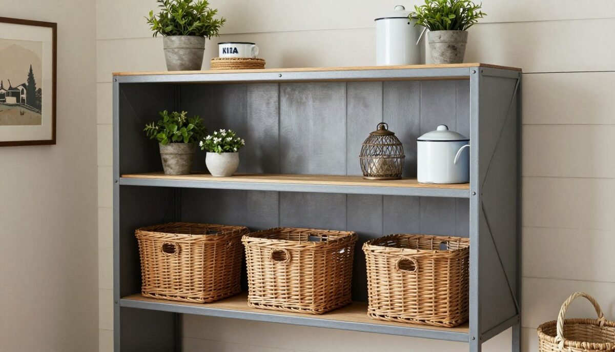 IKEA TORNVIKEN farmhouse shelving in mudroom