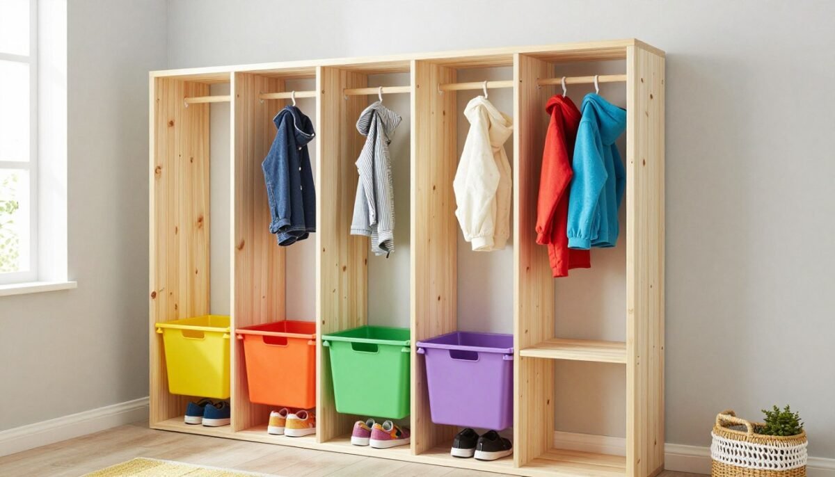 IKEA TROFAST storage at child height in mudroom