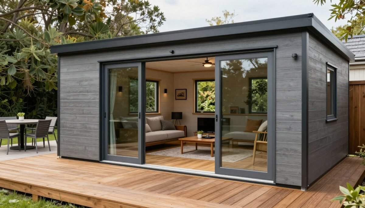 Indoor-outdoor living in 16x40 shed house