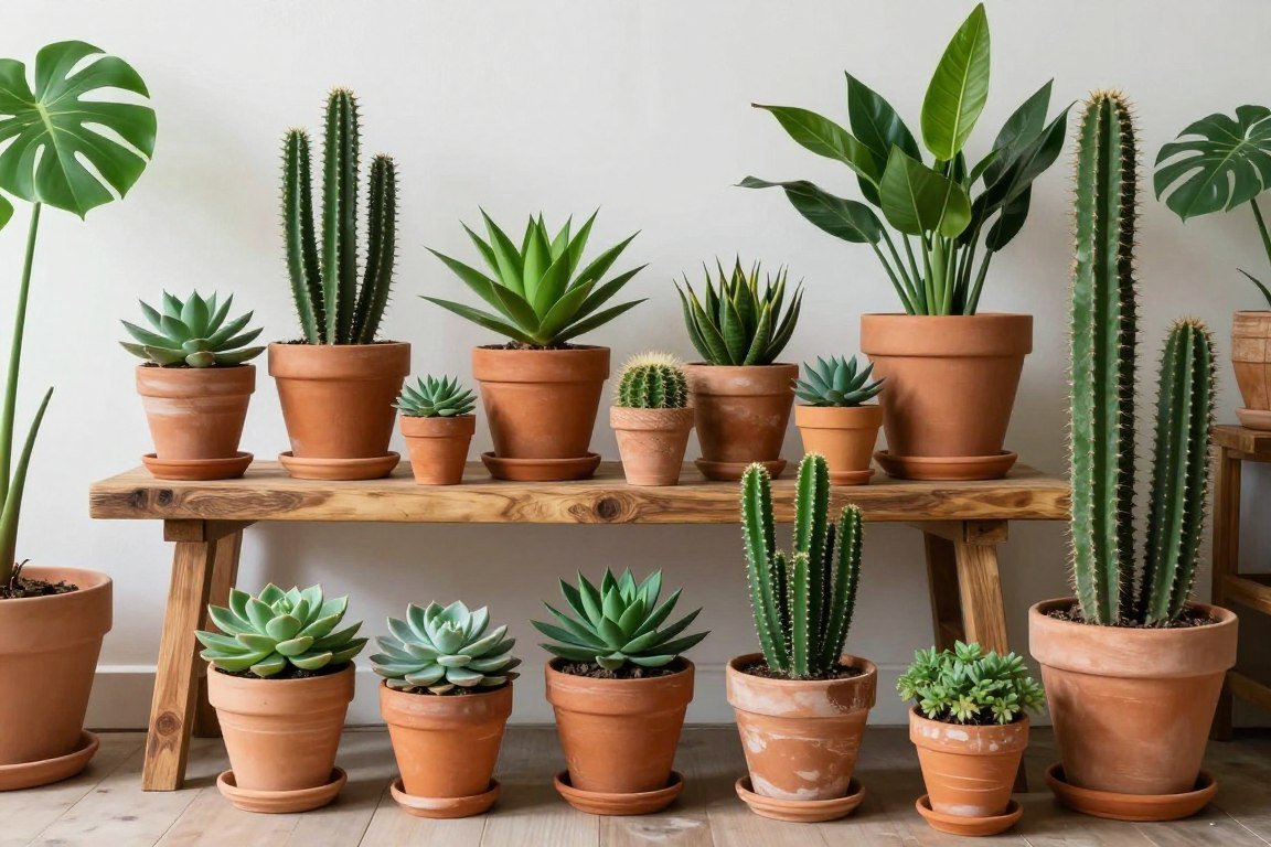 Indoor plants in terracotta pots Mexican decor