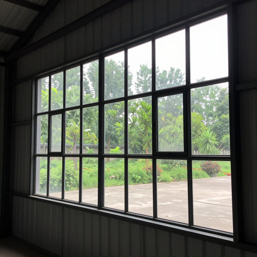 Industrial window detail in shed house