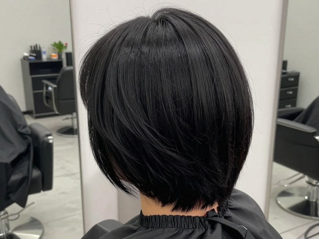 Inverted bob haircut with stacked back, witchy bob style