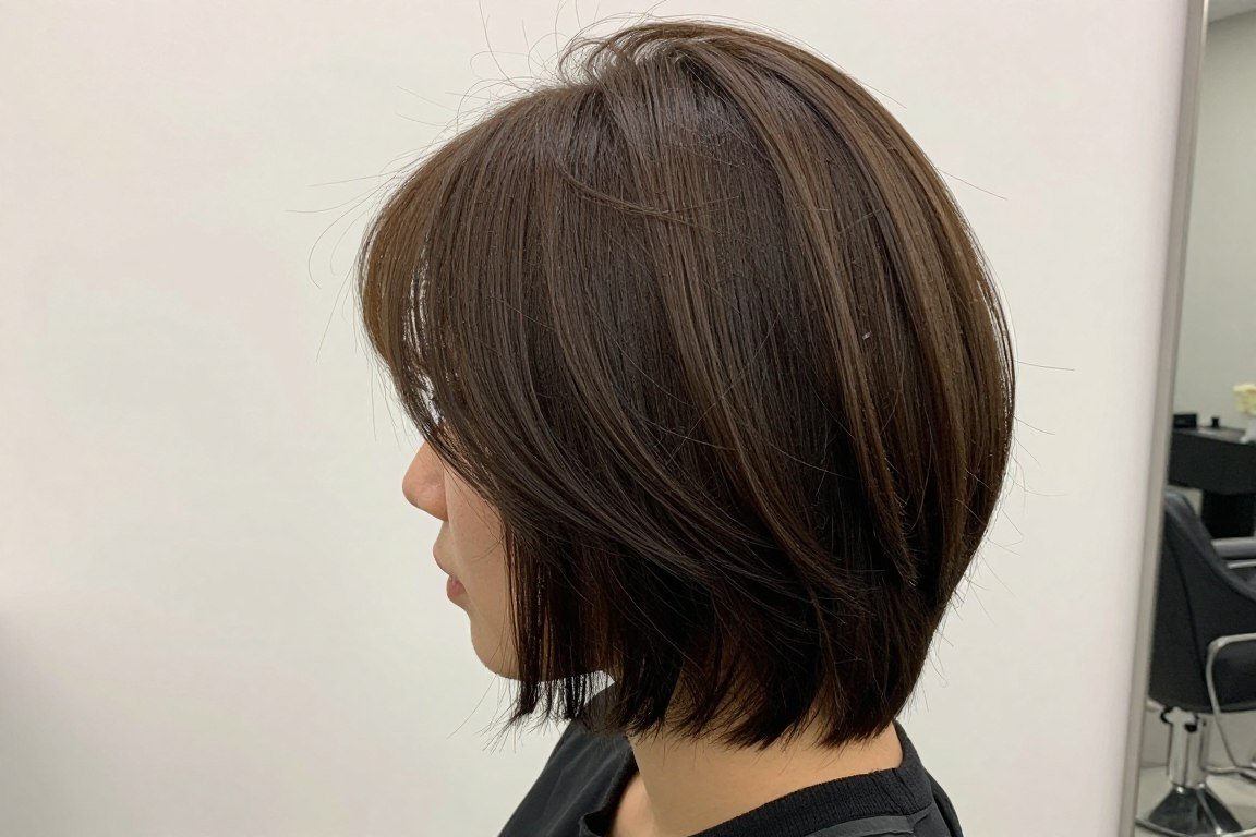 Inverted bob with stacked back for thin hair showing structure