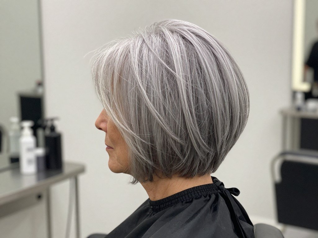 Inverted gray bob showing stacked back and longer front